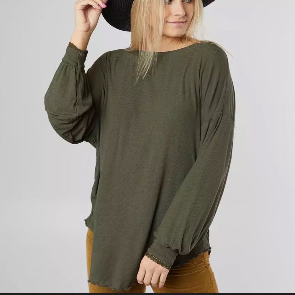 Free People Forest Green Blouse